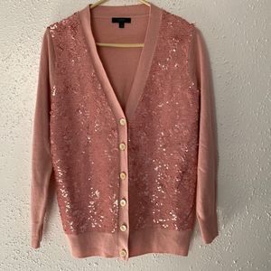 J. Crew | pink sequin cardigan sweater | button up | long sleeve | v neck |